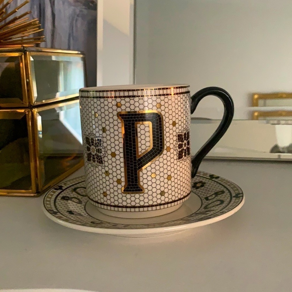 Set by Anthropologie "P "Tile‎ Bonjour mug & plate NWT